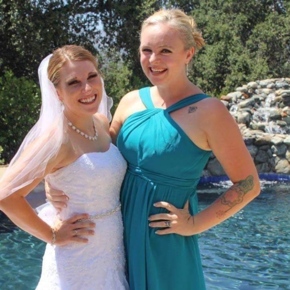 Teal Cross Strap Bridesmaid Dress